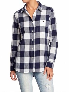 Tommy Hilfiger Women's Navy & White Plaid Button-Down Shirt